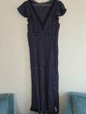 GAP Navy Polka Dot V‑Neck Maxi Dress